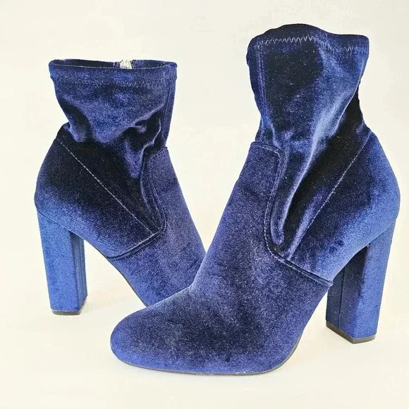 Steve Madden Size 7 Edit Ankle booties velvet royal blue sapphire chunky Heel - Picture 2 of 10